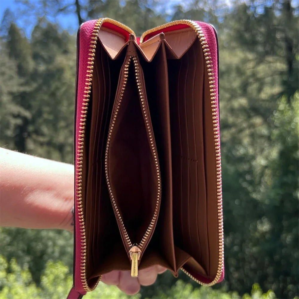 COACH Long Zip-Around Wallet  Pink Pebble Leather w Gold Hardware AUTHENTIC - Picture 4 of 13